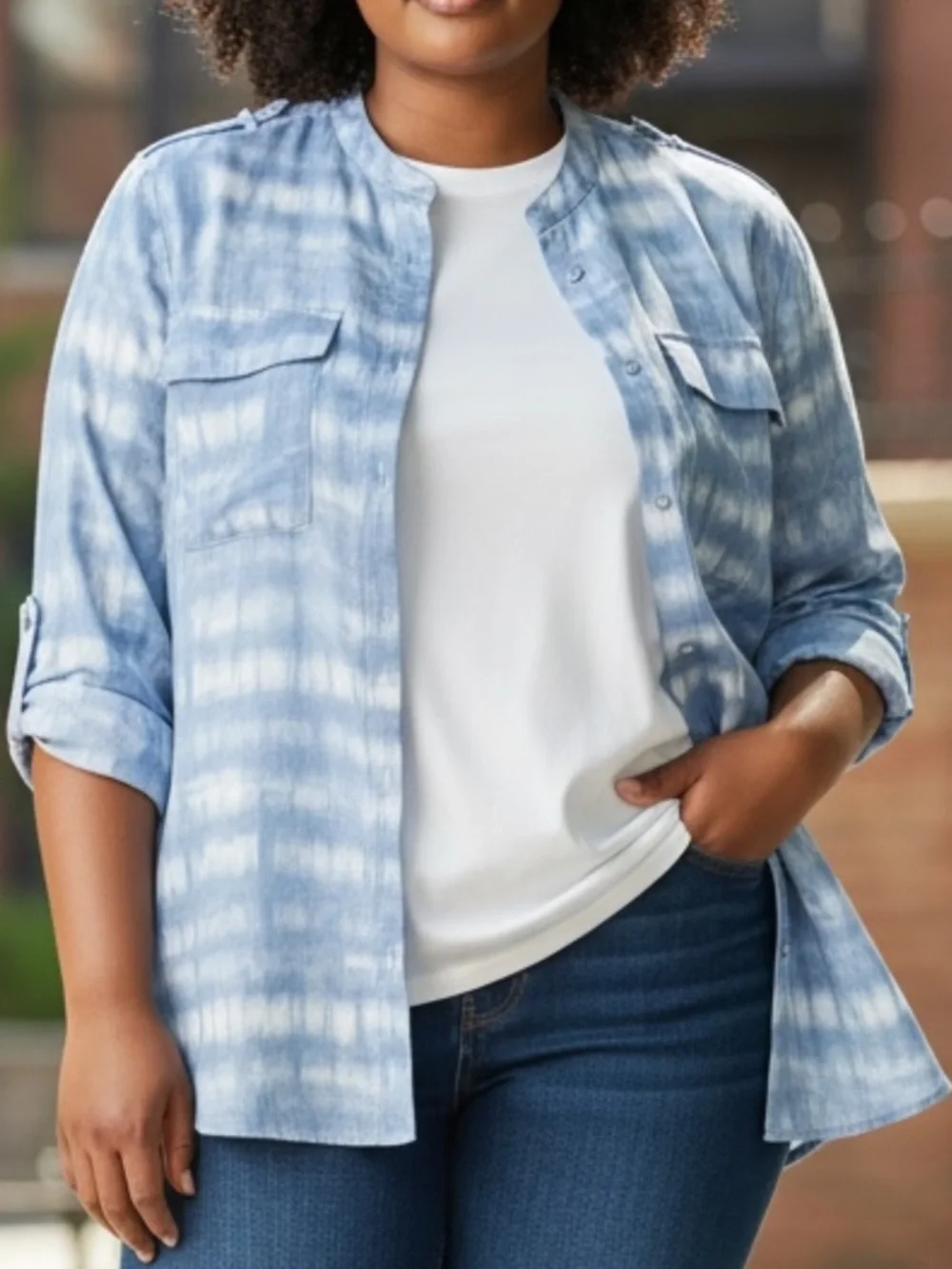 Calvin Klein Blue Tie-Dye Button-Up Shirt - Picture 1 of 3